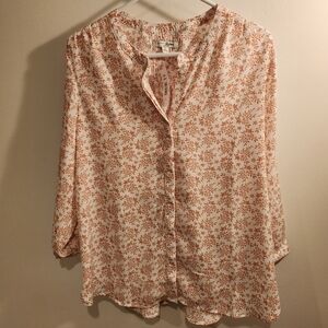 Jach Girlfriend NY Women's Peach & White Button Down Blouse Size Large